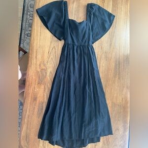 Black Midi Dress with Flutter Sleeves and tie back
